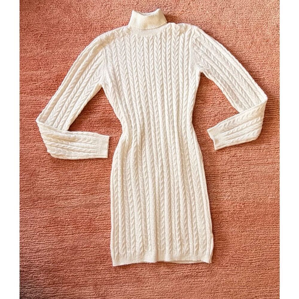 Tic Toc White Cable Knit Sweater Dress Size S Soft Minimalist Cozy